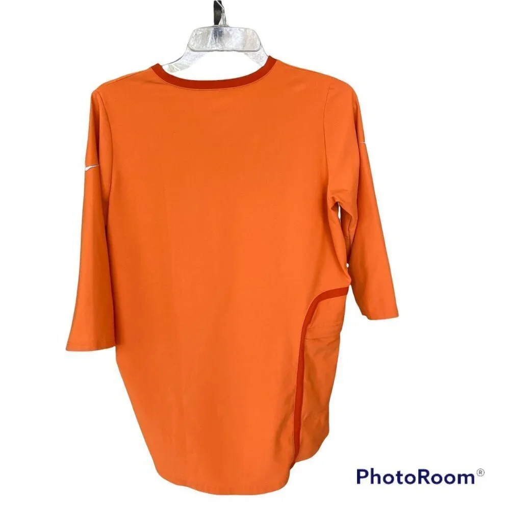 Nike Dri-FIT Orange Black Women Athletic Runner Shirt 3/4 Sleeve Performance Tee - Picture 2 of 10